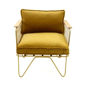 Honoré Fauteuils & Repose-Pieds>Fauteuil Croisette En Velours Camel - Dore & Bois Fonce