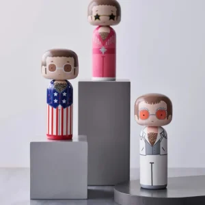 Lucie Kaas Sculptures & Figurines>Figurine En Bois Kokeshi Sketch.Inc Elton Rose - 14.5 Cm