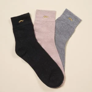 M Moustache Chaussettes>Lot De 3 Paires De Chaussettes A Paillettes 35/44 - Rose / Argent / Noir