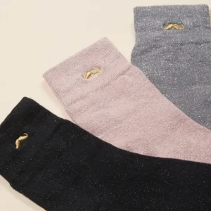 M Moustache Chaussettes>Lot De 3 Paires De Chaussettes A Paillettes 35/44 - Rose / Argent / Noir