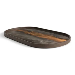 Ethnicraft Plats & Plateaux>Plateau En Verre - Bronze Organic - Oblong - 71 X 36 Cm