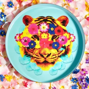 Gangzai Vide-Poches>Plateau Rond Mask Tiger En Fer - O 33 Cm