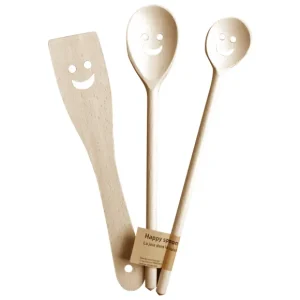 Sélectionné par Fleux Ustensiles De Cuisine>Set De 3 Couverts Happy Spoon - Cuilleres Et Spatule Bois