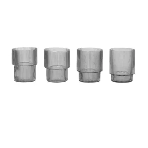 Ferm Living Carafes & Verres>Set De 4 Verres Ripple - Fume Gris