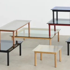 Hay Tables Basses & D'Appoint>Table Basse Kofi Chene Massif Rouge Grange & Verre Roseau Transparent - L 80 X L 80 X H 36 Cm