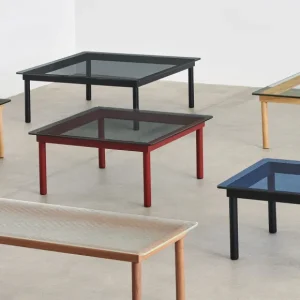 Hay Tables Basses & D'Appoint>Table Basse Kofi Chene Massif Noir & Verre Teinte Gris - L 100 X L 100 X H 36 Cm