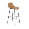 Muuto Chaises>Tabouret De Bar Fiber Tube Noir + Dossier Cuir Cognac