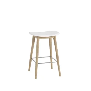 Muuto Chaises>Tabouret De Comptoir Fiber Pieds Bois Naturel + Assise Blanc